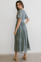 Alora Embroidered Dress in Teal