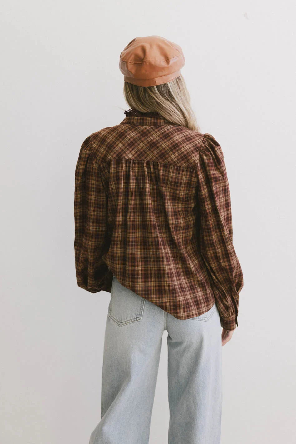 Rue Plaid Button Up in Brown - FINAL SALE