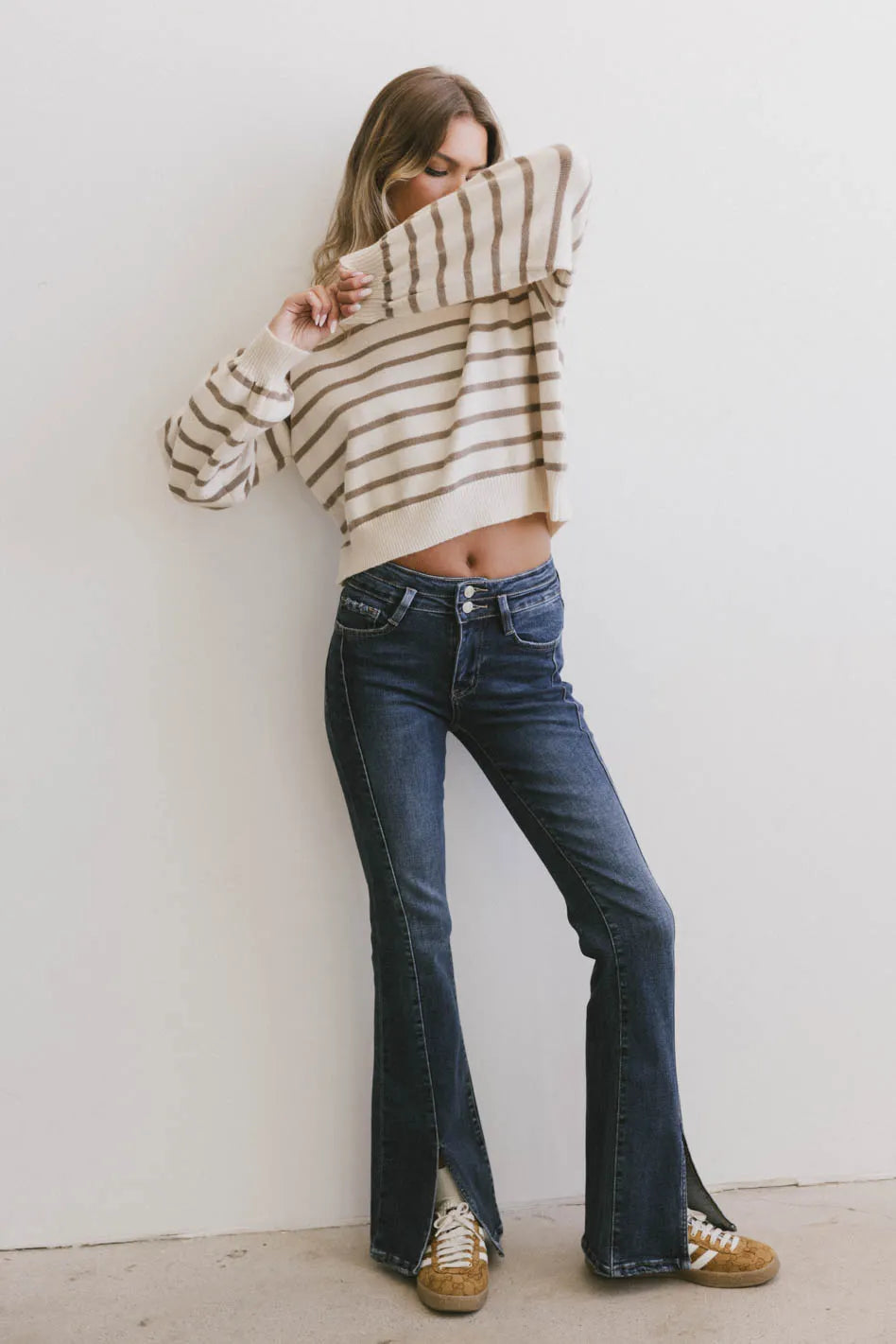 Roelle Striped Sweater in Camel