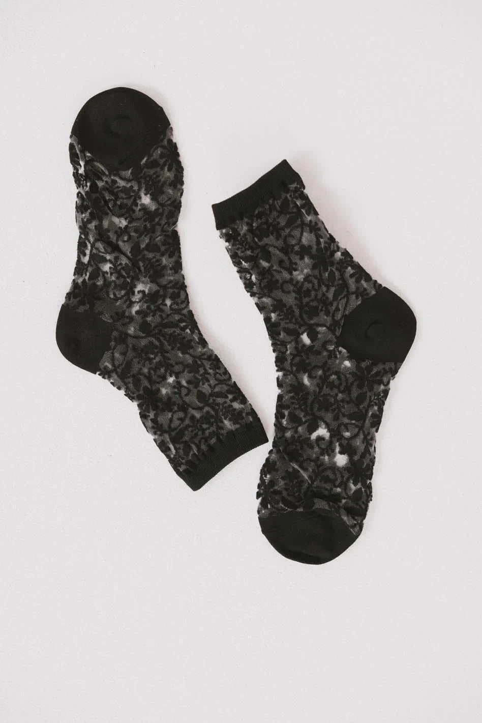 Semi Sheer Floral Socks in Black