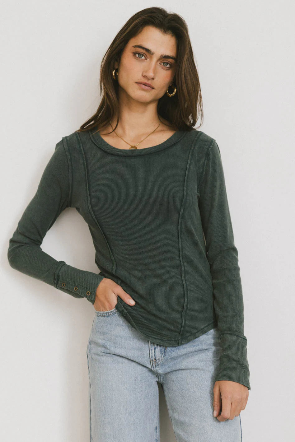 Sailor Ribbed Top in Forest