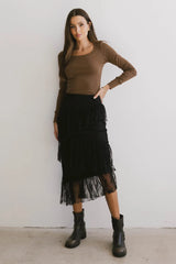 Where I Belong Midi Skirt in Black