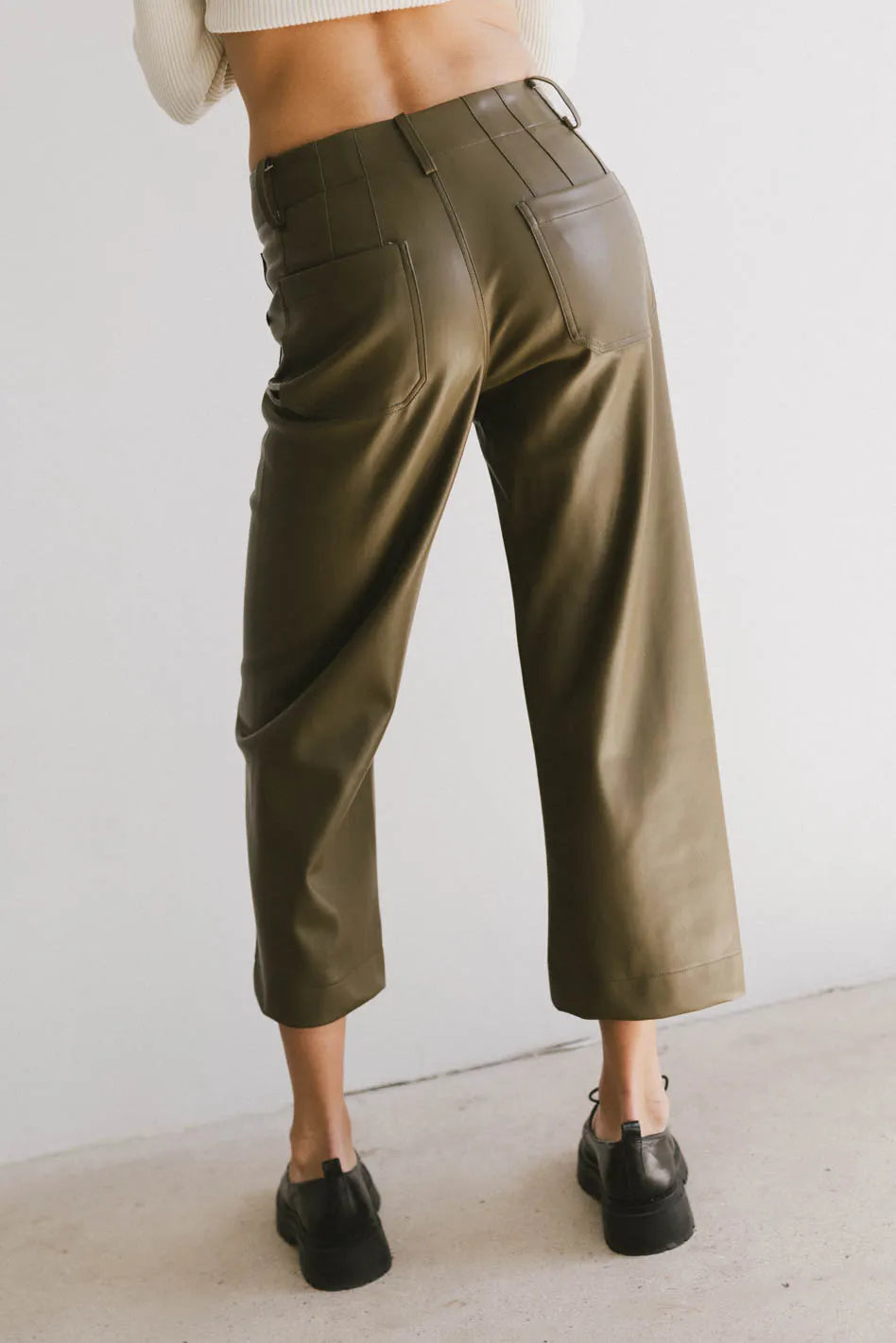 Sadie Wide Leg Pants in Olive Leather - FINAL SALE