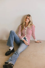 Harrison Striped Collared Top in Red