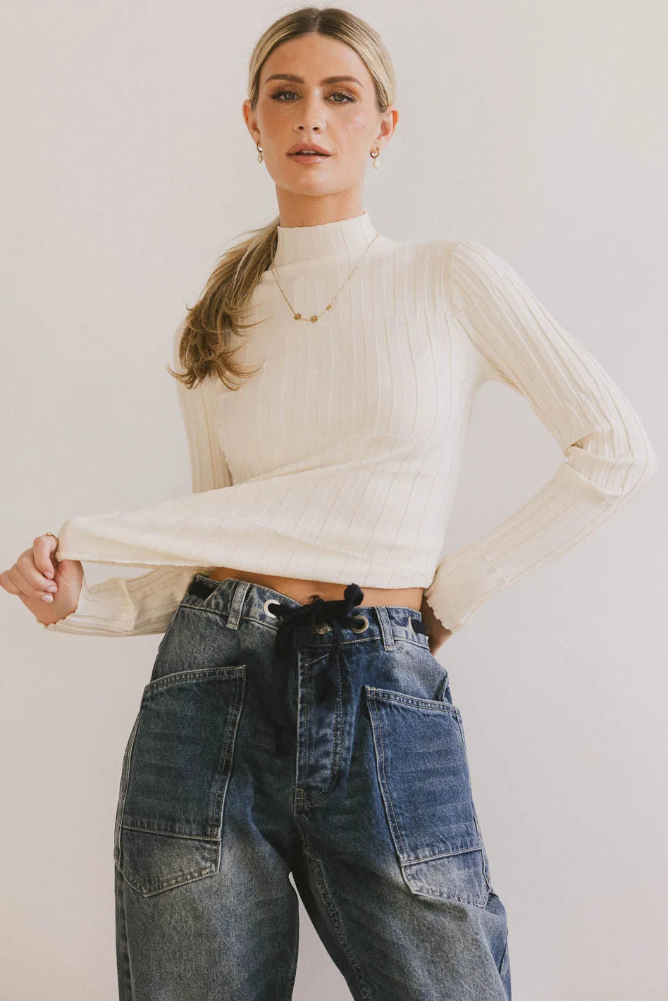 Winnie Ribbed Top in Cream