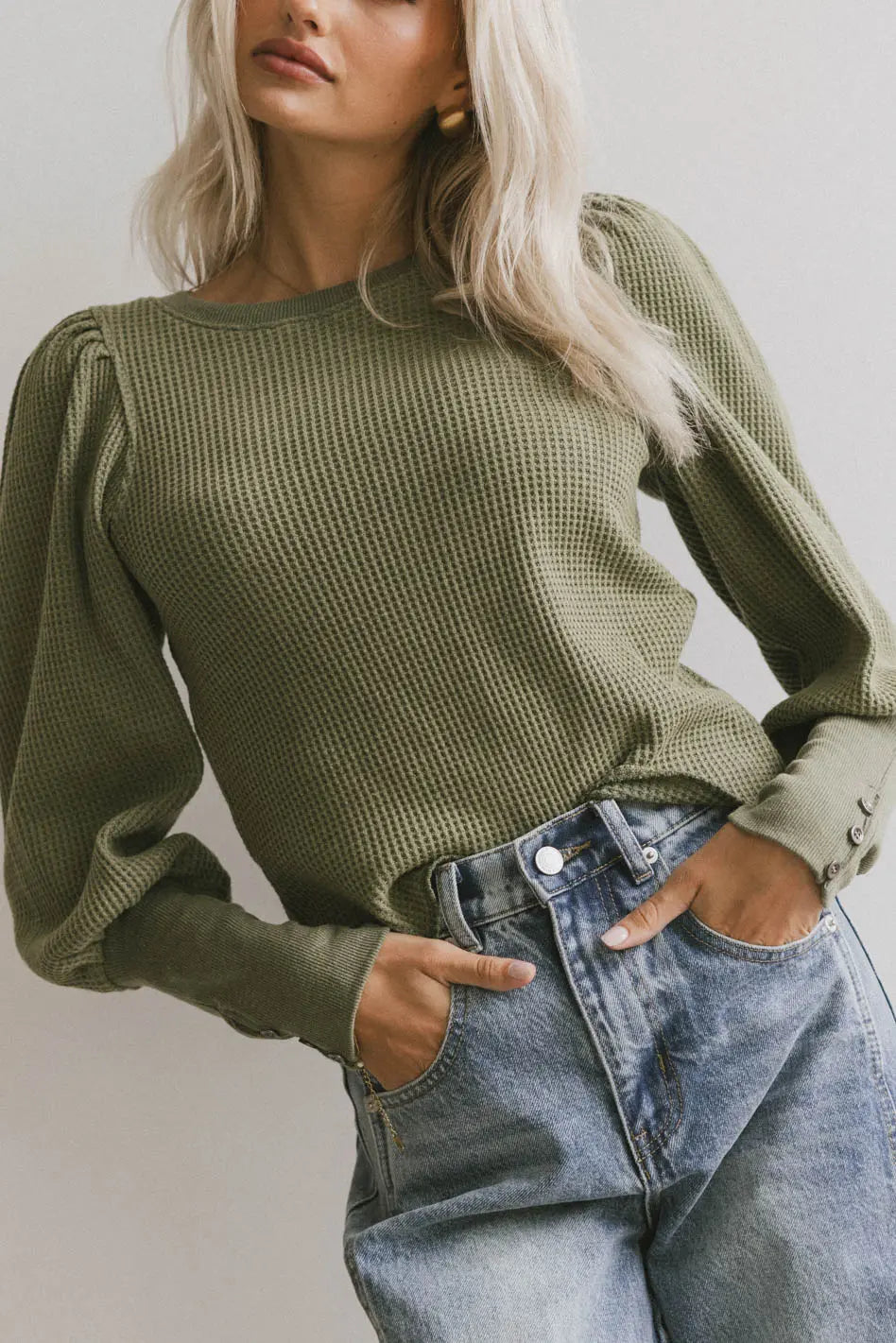 Lettie Waffle Knit Top in Olive