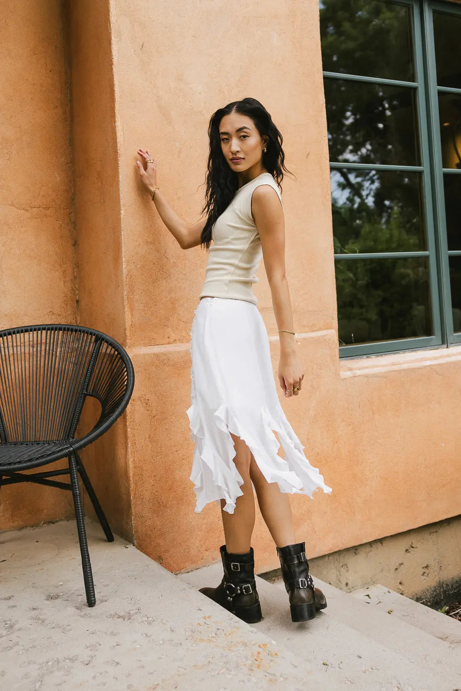 Arista Ruffled Midi Skirt in White - FINAL SALE