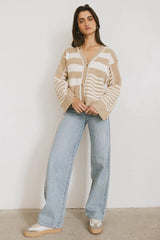 Yannah Striped Cardigan in Camel