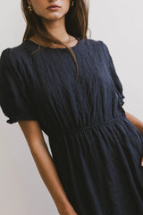 Cecy Embroidered Midi Dress in Navy