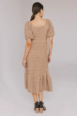 Miley Bubble Texture Dress in Tan