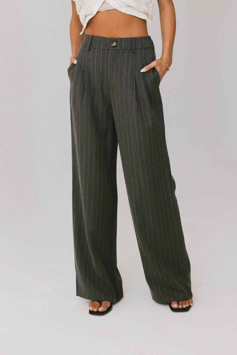 Reese Striped Slacks in Charcoal - FINAL SALE