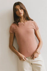 Opal Ribbed Tee in Terracotta