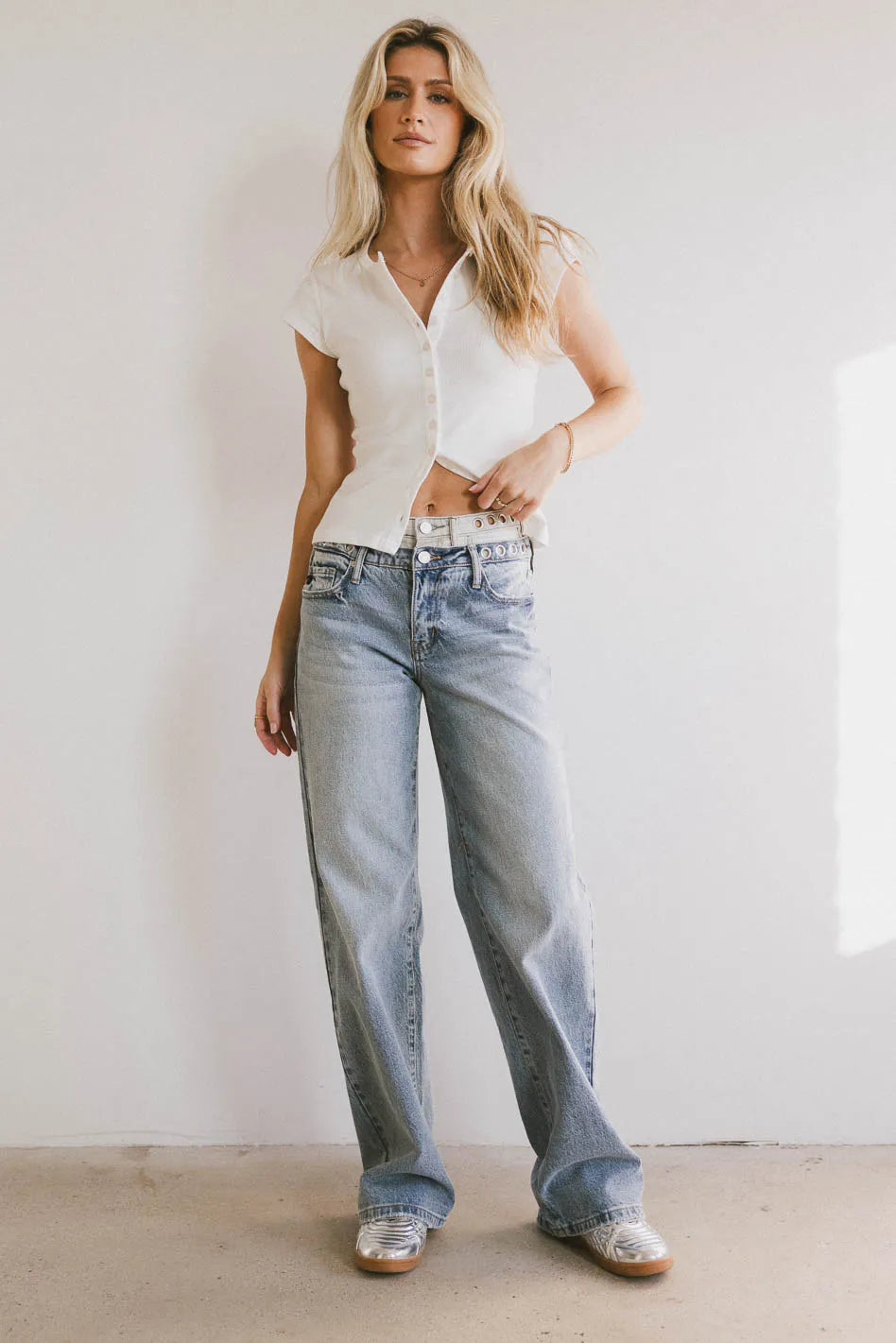 Cierra Double Waisted Wide Leg Jeans