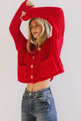 Janelle Knit Cardigan in Red