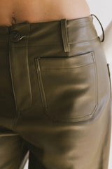 Sadie Wide Leg Pants in Olive Leather - FINAL SALE