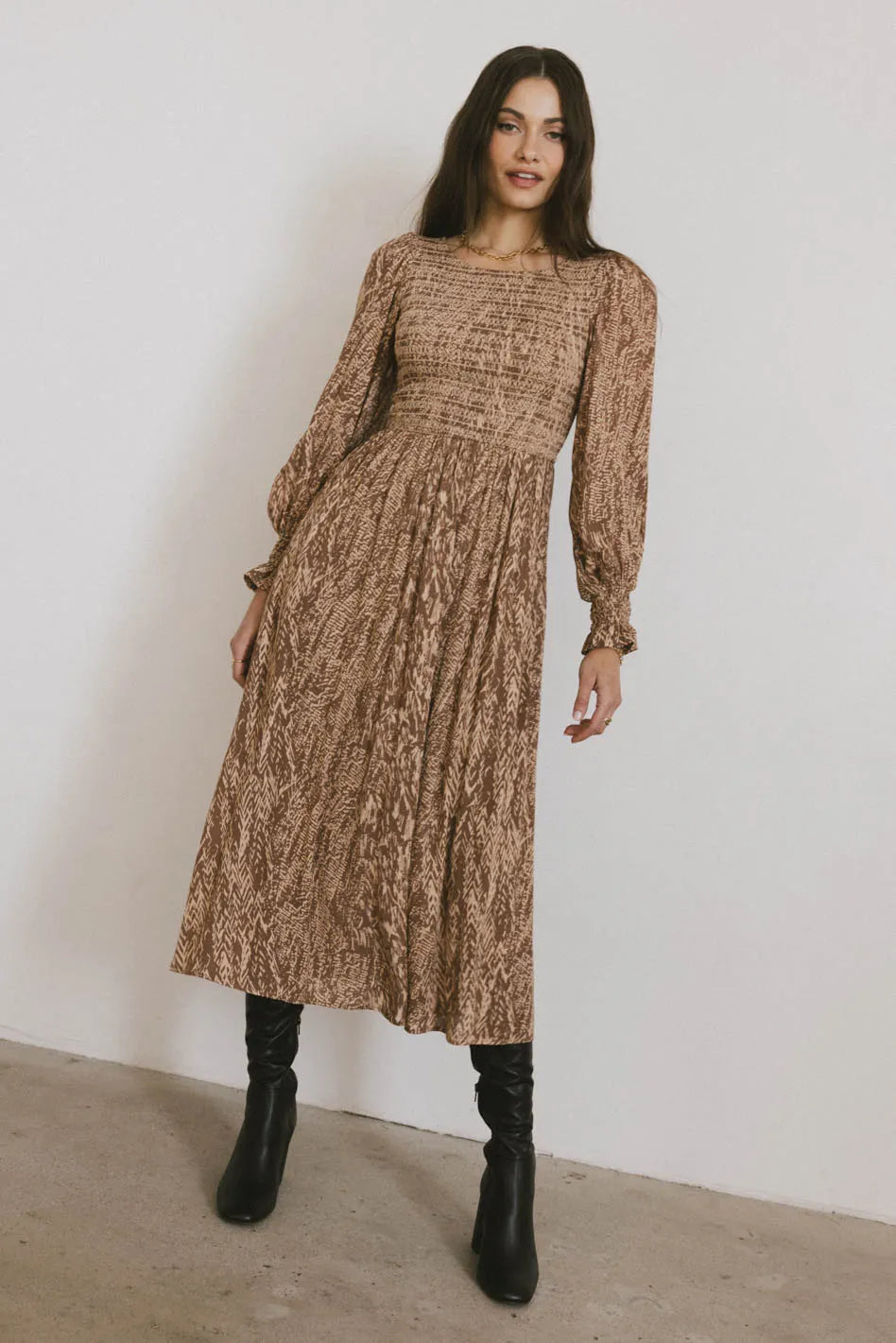 Justice Abstract Midi Dress in Brown