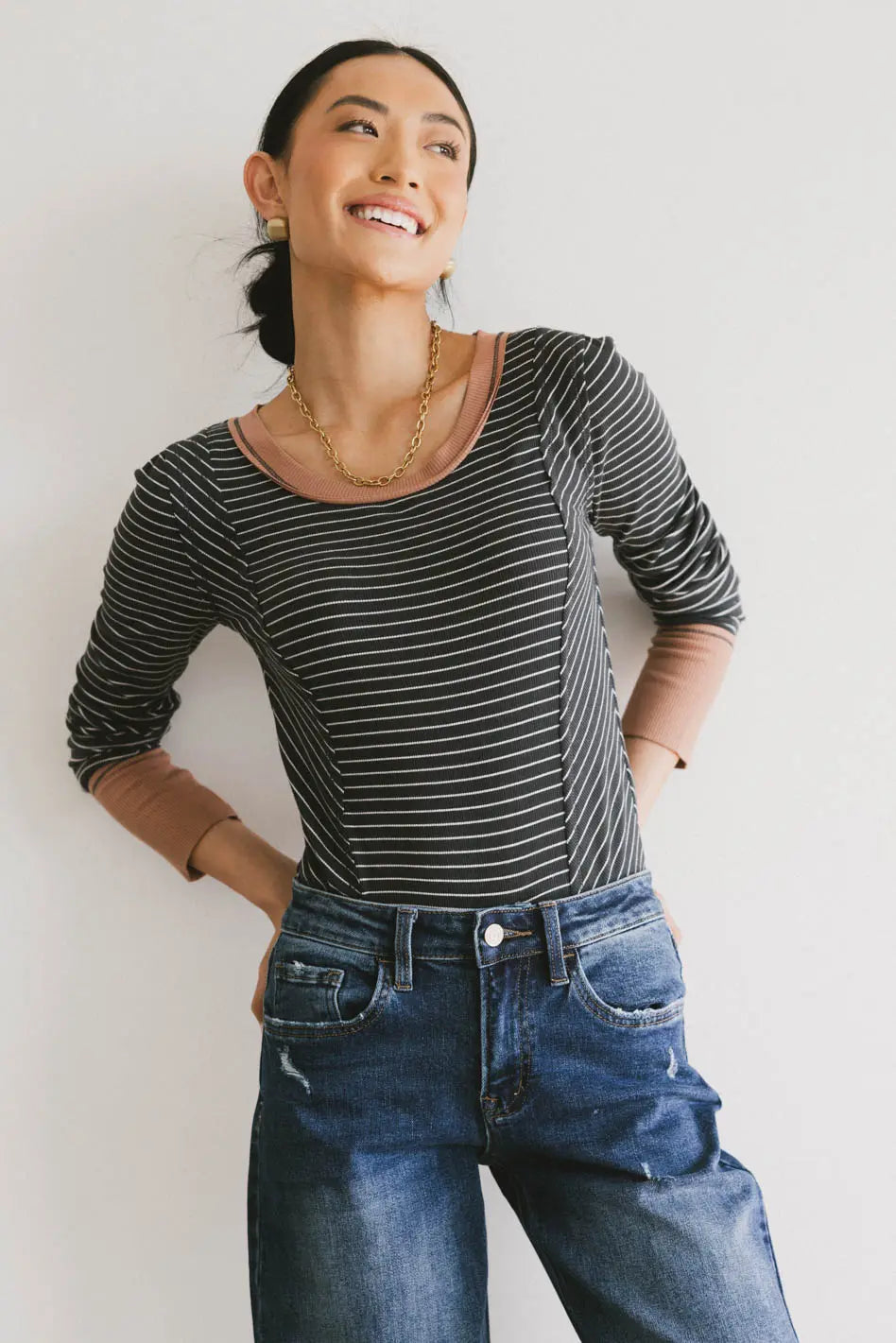 Alexandra Striped Top in Slate