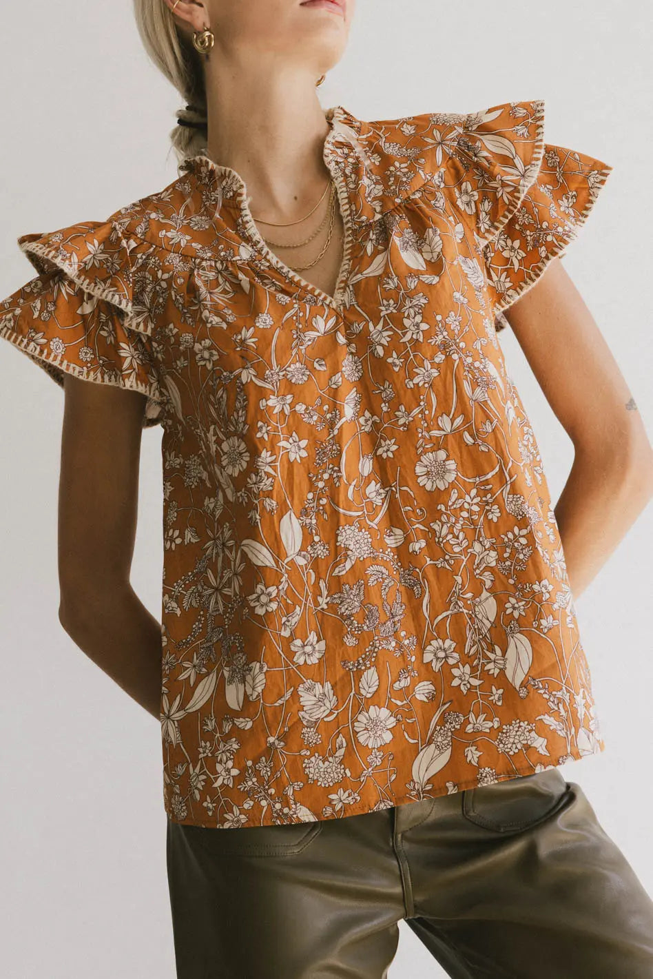 Rikki Printed Blouse in Camel - FINAL SALE