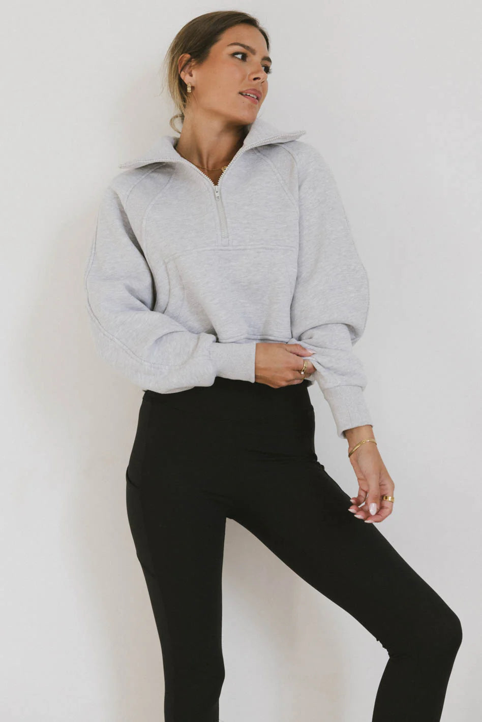 Alyssa Half Zip in Heather Grey