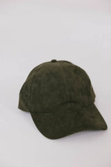 Suede Baseball Cap in Olive