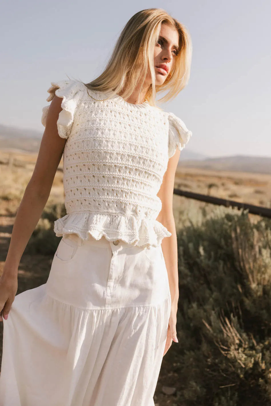 Shelly Ruffled Sweater Top in Ivory