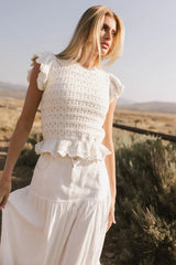 Shelly Ruffled Sweater Top in Ivory