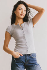 Vestia Button Up Tee in Grey