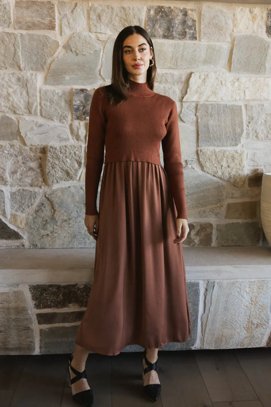 Zeda Midi Dress in Rust