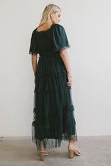 Eugena Ruffled Maxi Dress in Hunter Green