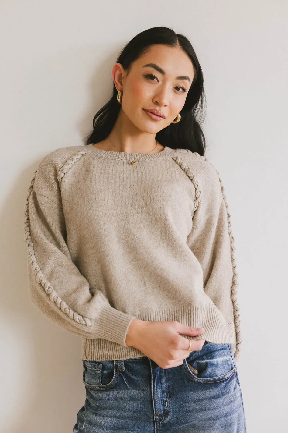 Leony Braided Sweater in Oatmeal