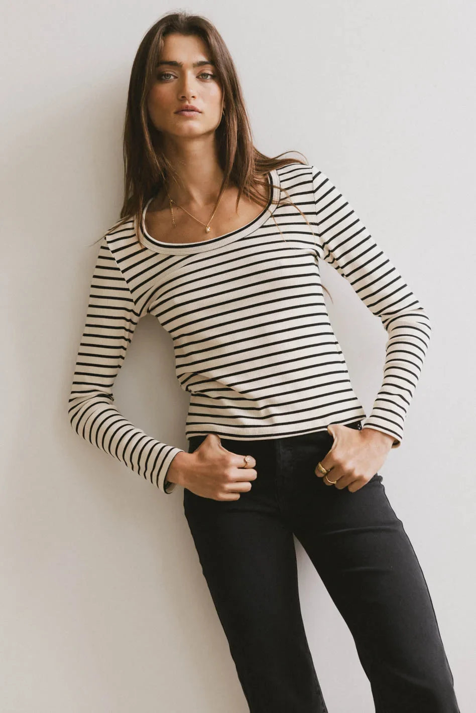 Bodie Ribbed Top in Beige