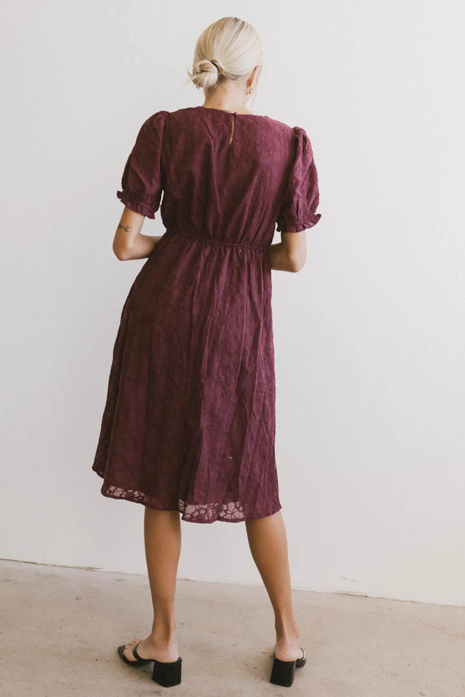 Cecy Embroidered Midi Dress in Burgundy - FINAL SALE