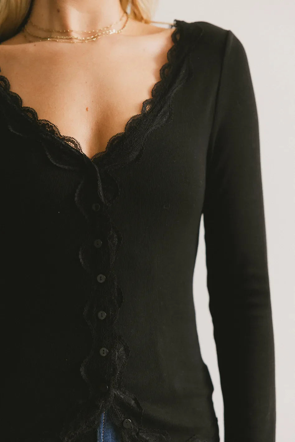 Logan Lace Trim Top in Black