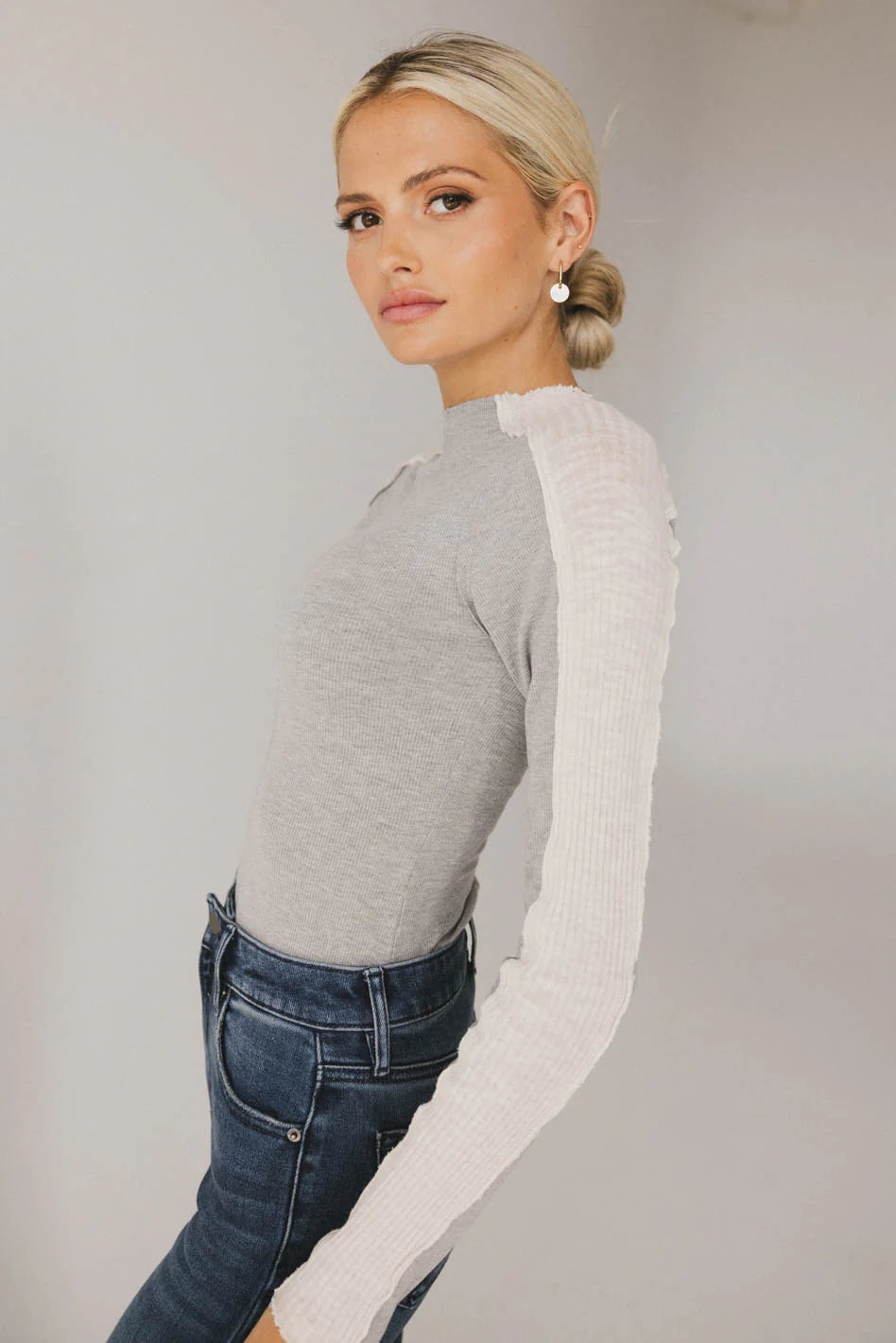 Cleo Ribbed Top in Grey