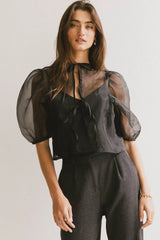 Zuri Sheer Tie Blouse in Black - FINAL SALE