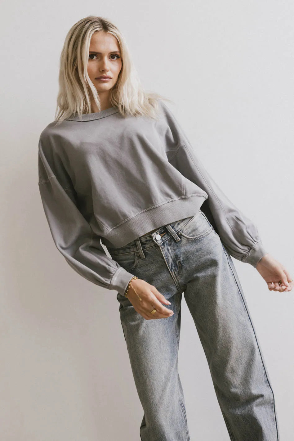 Sutton Exposed Seam Crewneck in Grey