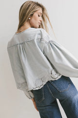 Violet Embroidered Blouse in Denim