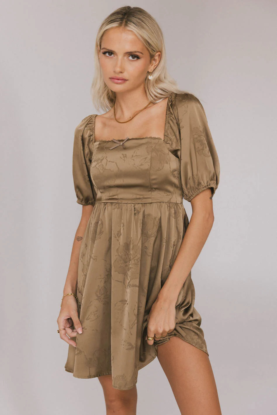 Alexis Satin Mini Dress in Olive