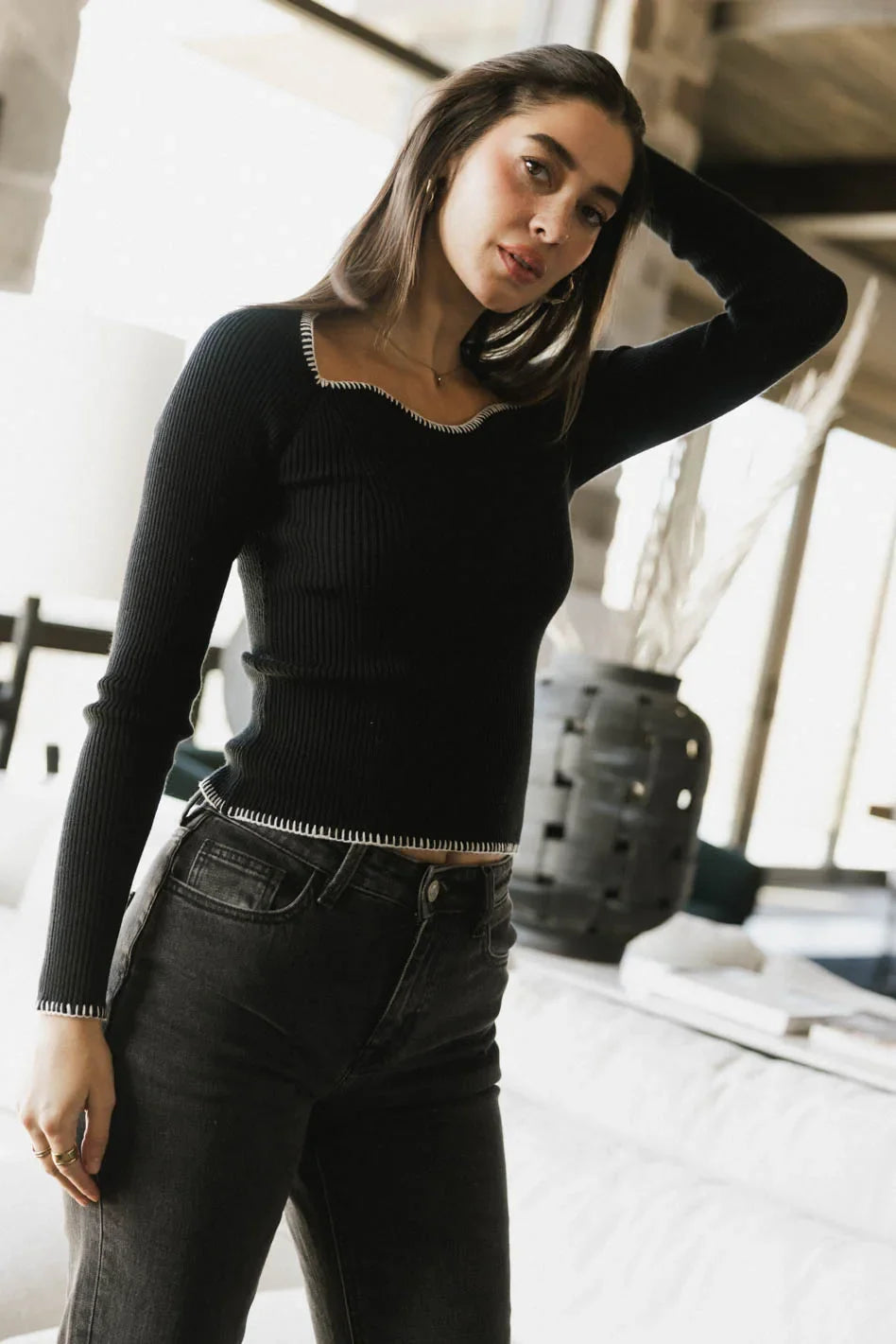 Hazel Ribbed Sweater in Black