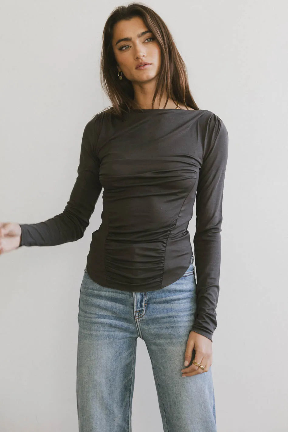 Bianca Ruched Top in Charcoal