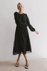 Andee Embroidered Midi Dress in Black