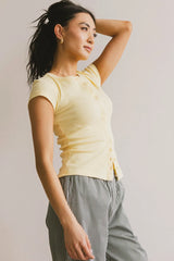 Vestia Button Up Tee in Yellow