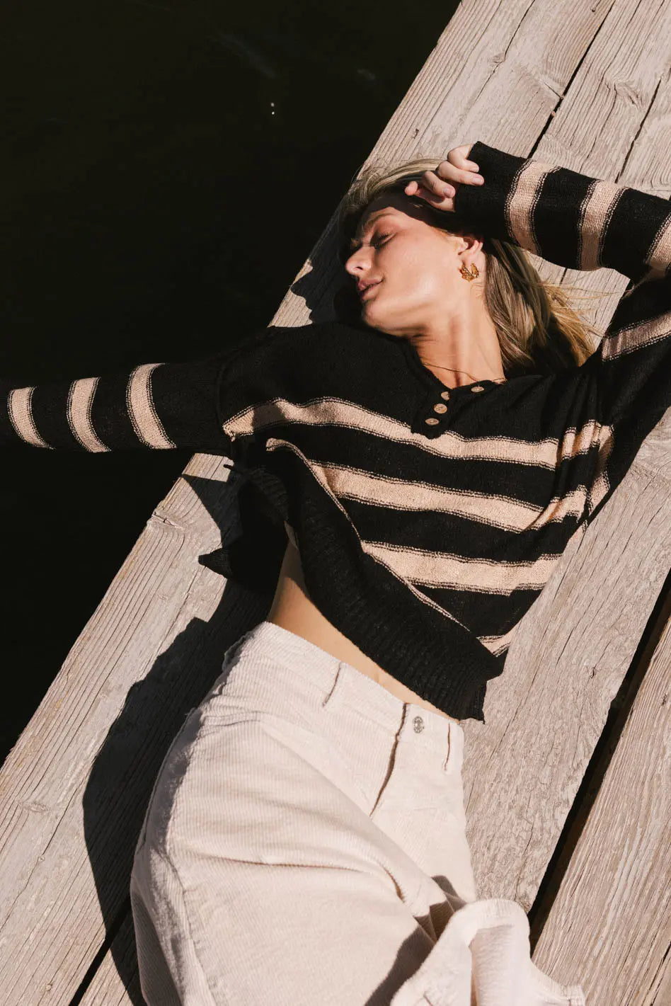 Gracia Striped Sweater Top in Black