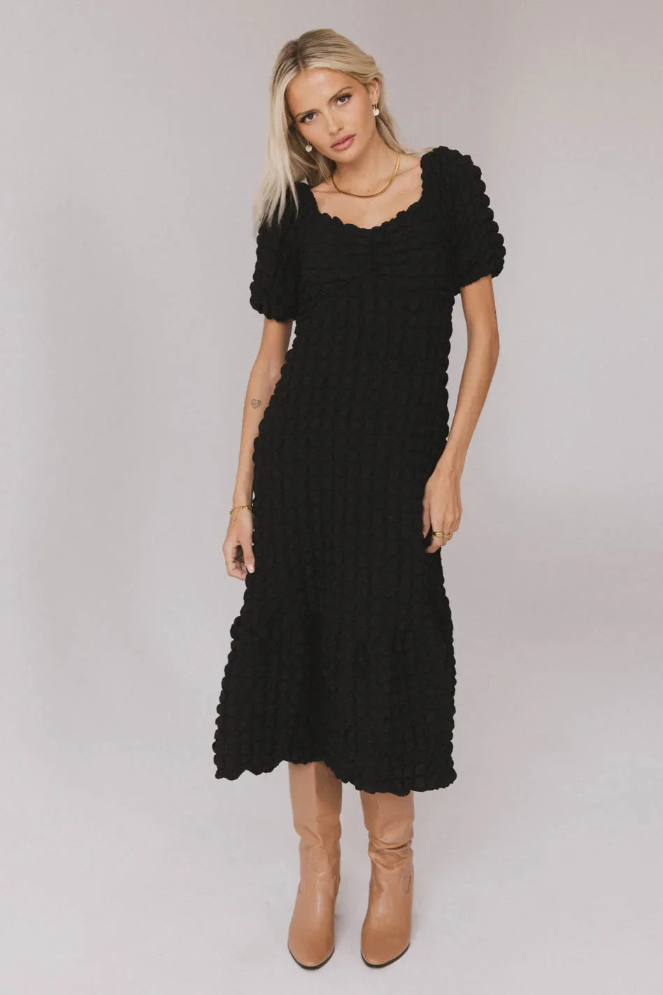 Miley Bubble Texture Dress in Black