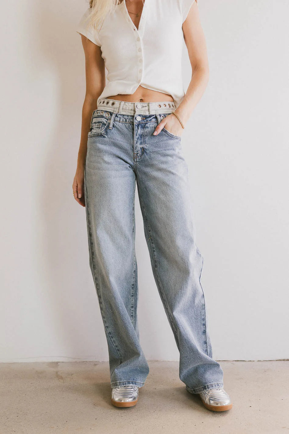 Cierra Double Waisted Wide Leg Jeans