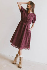 Cecy Embroidered Midi Dress in Burgundy - FINAL SALE