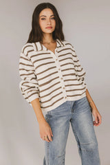 Harper Striped Cardigan in Olive