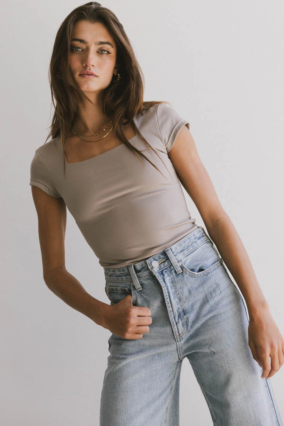 Irene Square Neck Top in Taupe