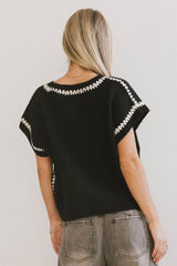 Hazel Embroidered Sweater Top in Black