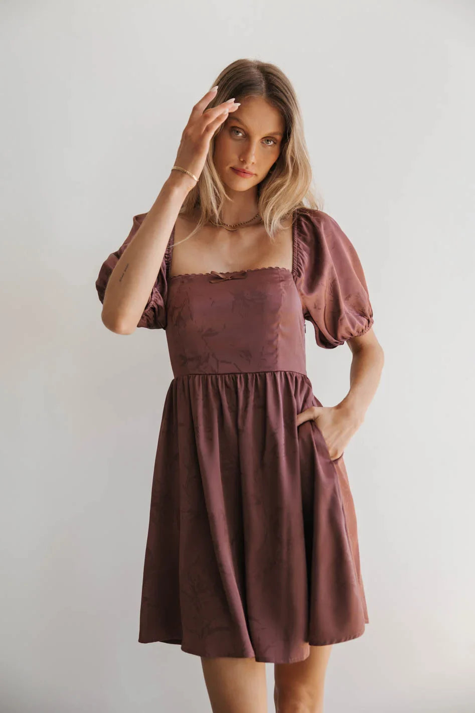 Alexis Satin Mini Dress in Mauve